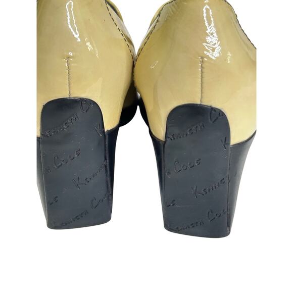 Vintage, Rare Kenneth Cole Butter Yellow Patent Leather Wedge Slip-Ons - Picture 2 of 10